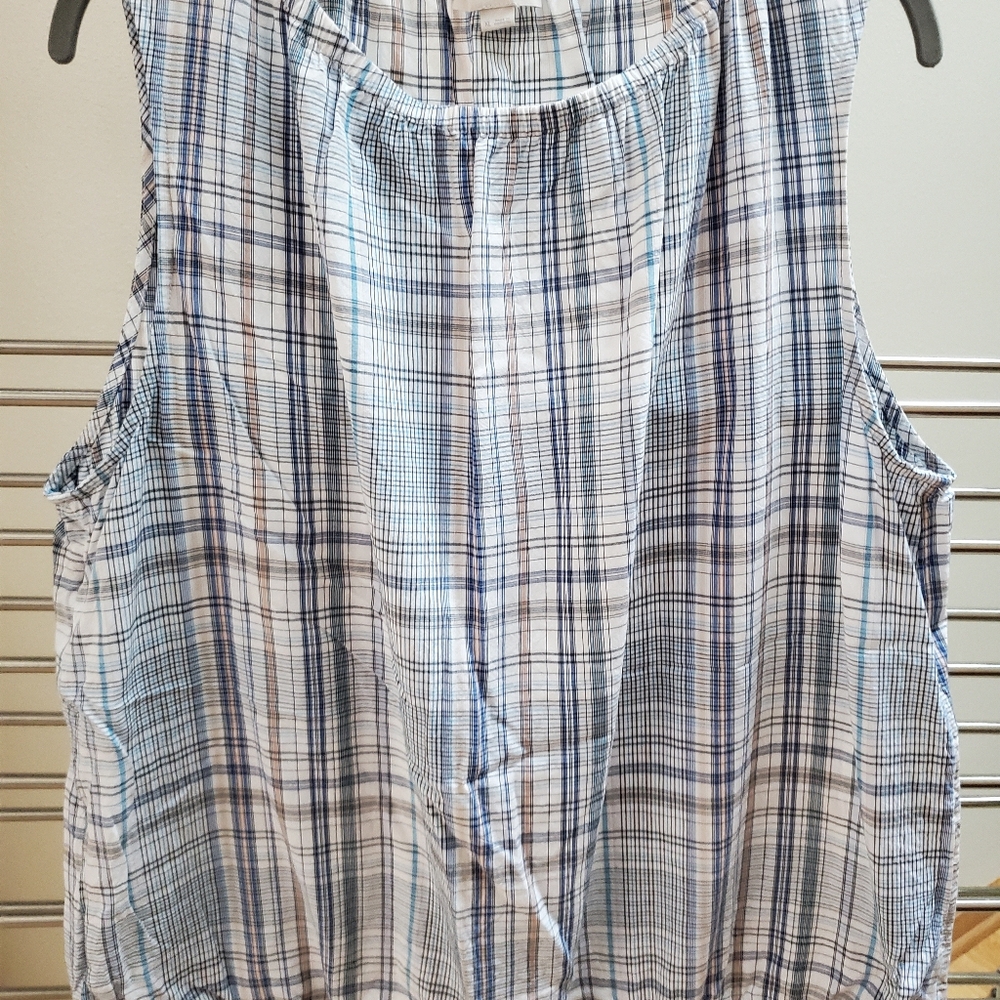 LOFT Blue and White Plaid Tank Top